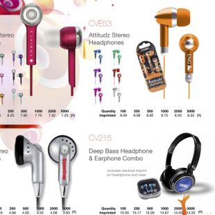 collection of custom branded coby earbuds