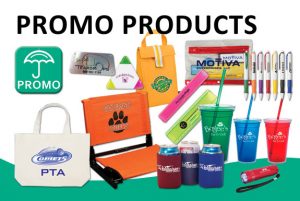 Promo Products for custom branded products - Pens, cozies, bags, and flashlights