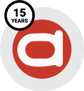 icon of accent branding logo with 15 years towards the top