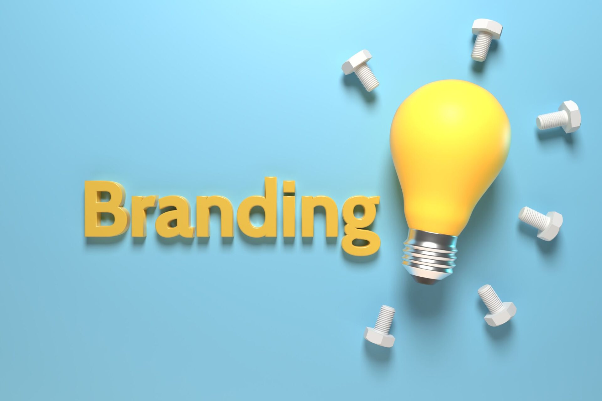 The word 'branding' next to a yellow lightbulb surrounded by screws appearing to be the light's glow